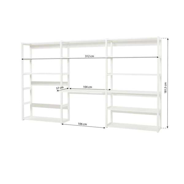 Hoppekids STOREY bookshelf with 3 sections, 12 shelves and desktop