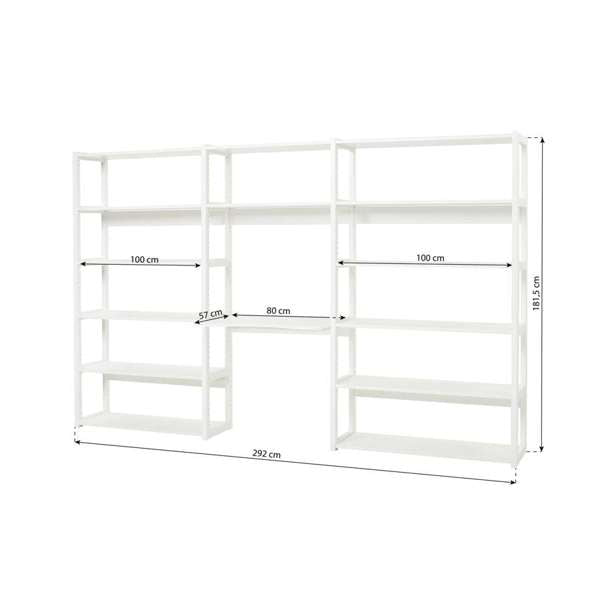 Hoppekids STOREY bookshelf with 3 sections, 14 shelves and desktop 80 cm wide, White