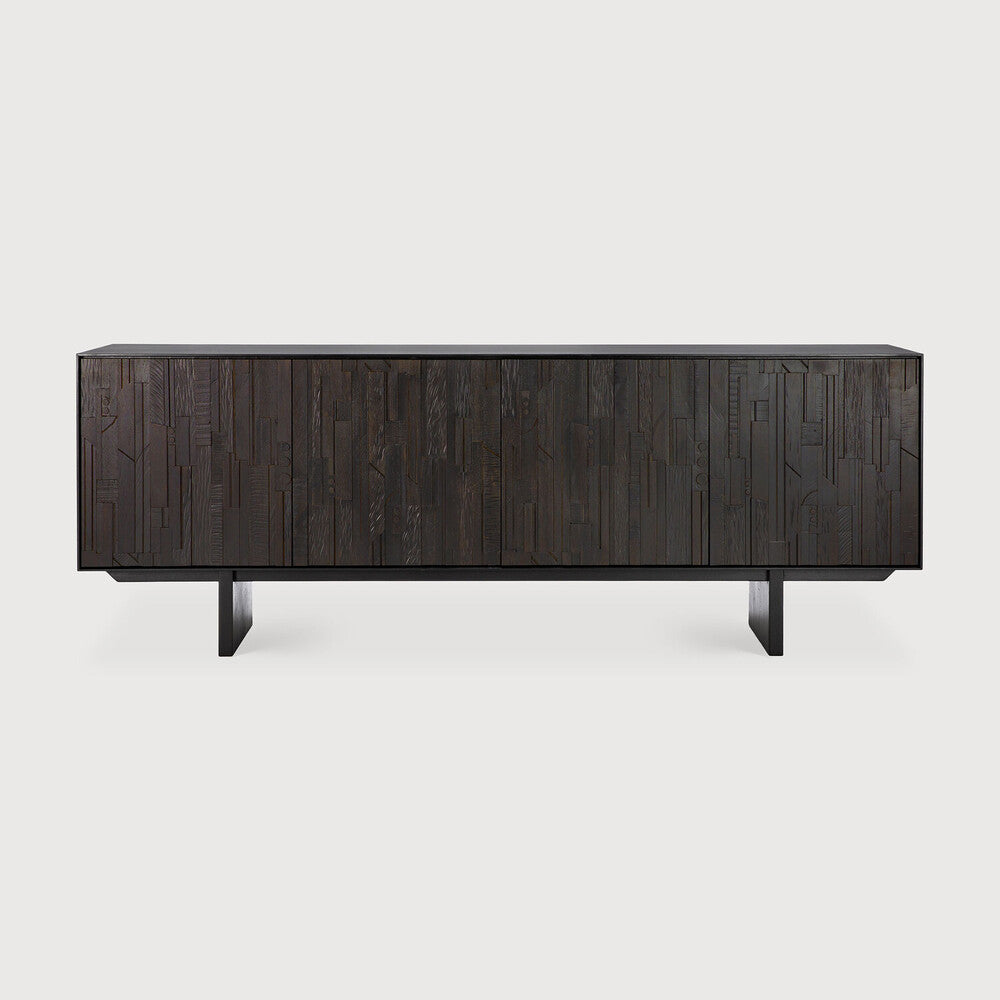 Madia Ethnicraft Mosaic in legno massello – credenza di design scultorea con ante intarsiate