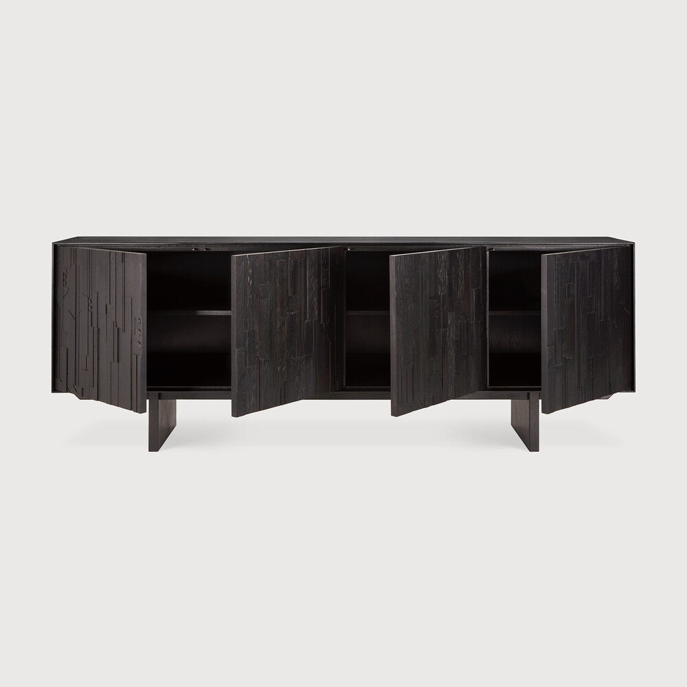 Madia Ethnicraft Mosaic in legno massello – credenza di design scultorea con ante intarsiate