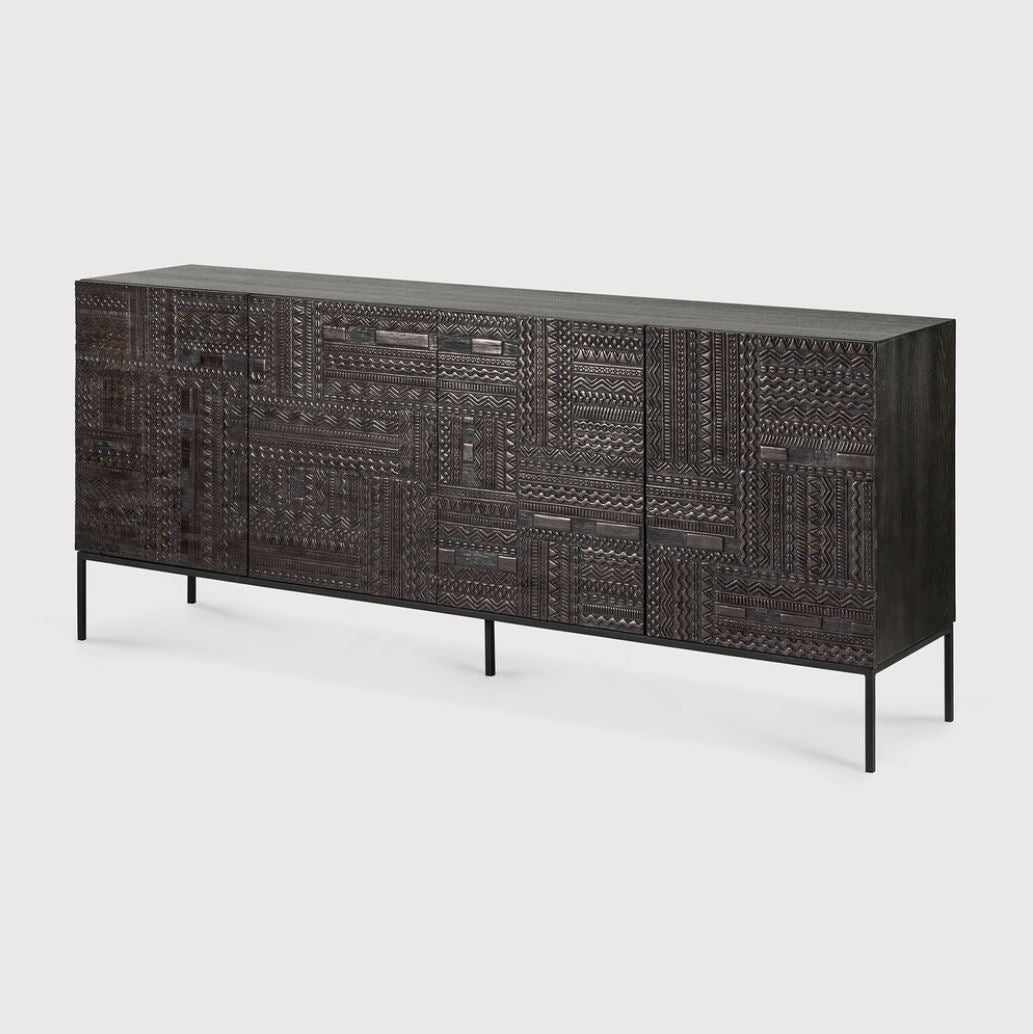 Credenza Tabwa Ethnicraft in Teck - 4 ante - nero - verniciato