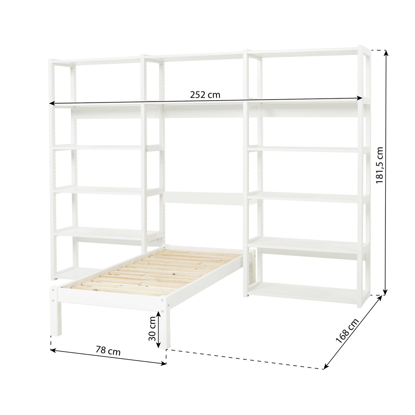 Hoppekids STOREY bookshelf with 14 shelves and bed