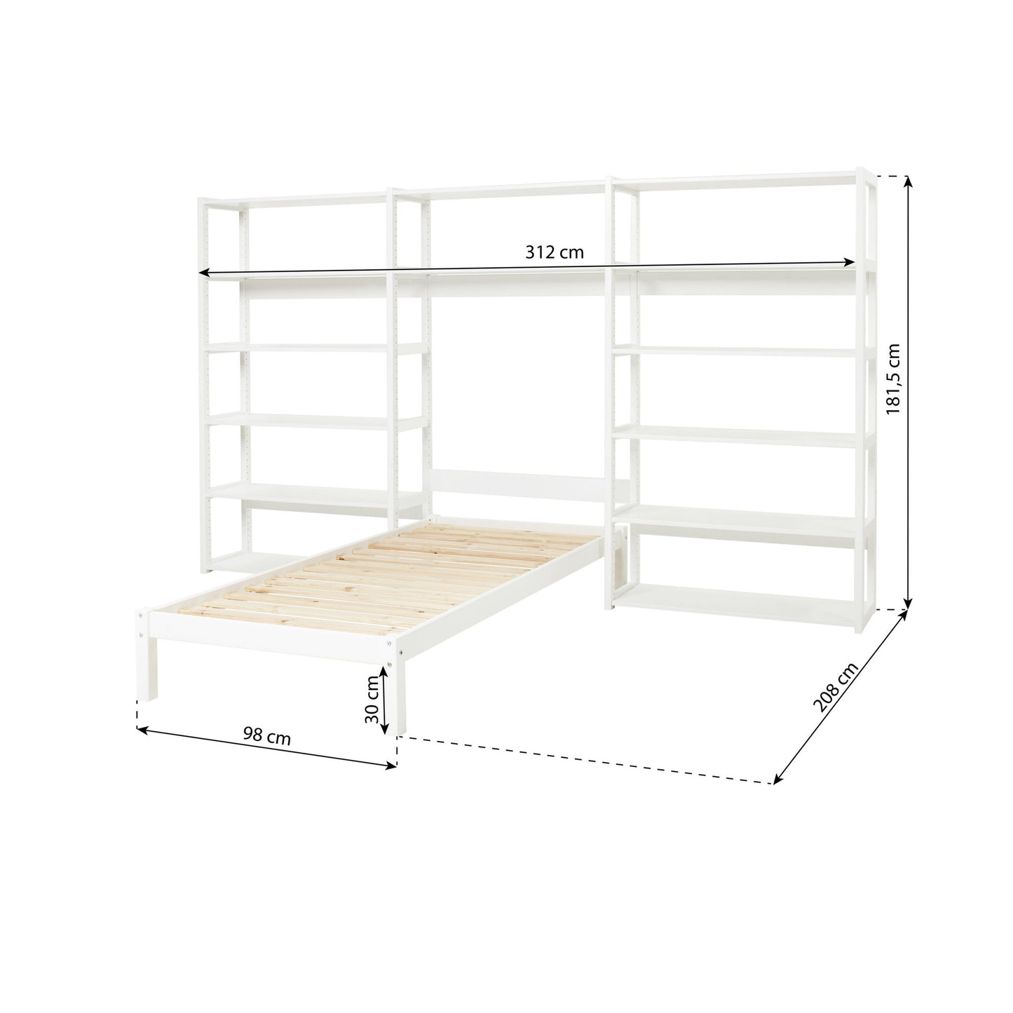 Hoppekids STOREY bookshelf with 14 shelves and bed