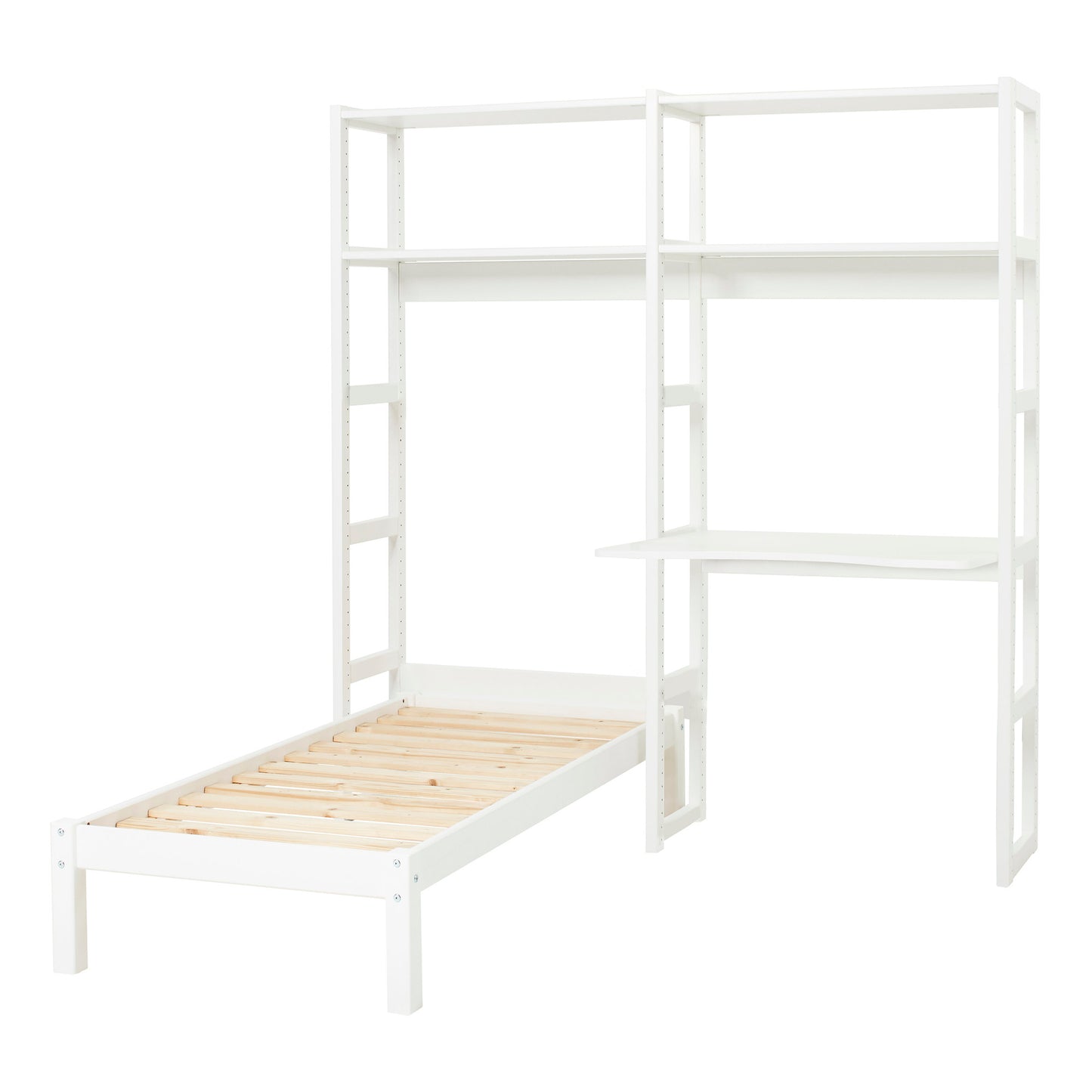 Hoppekids STOREY bookshelf with 2 sections, 4 shelves, and desktop