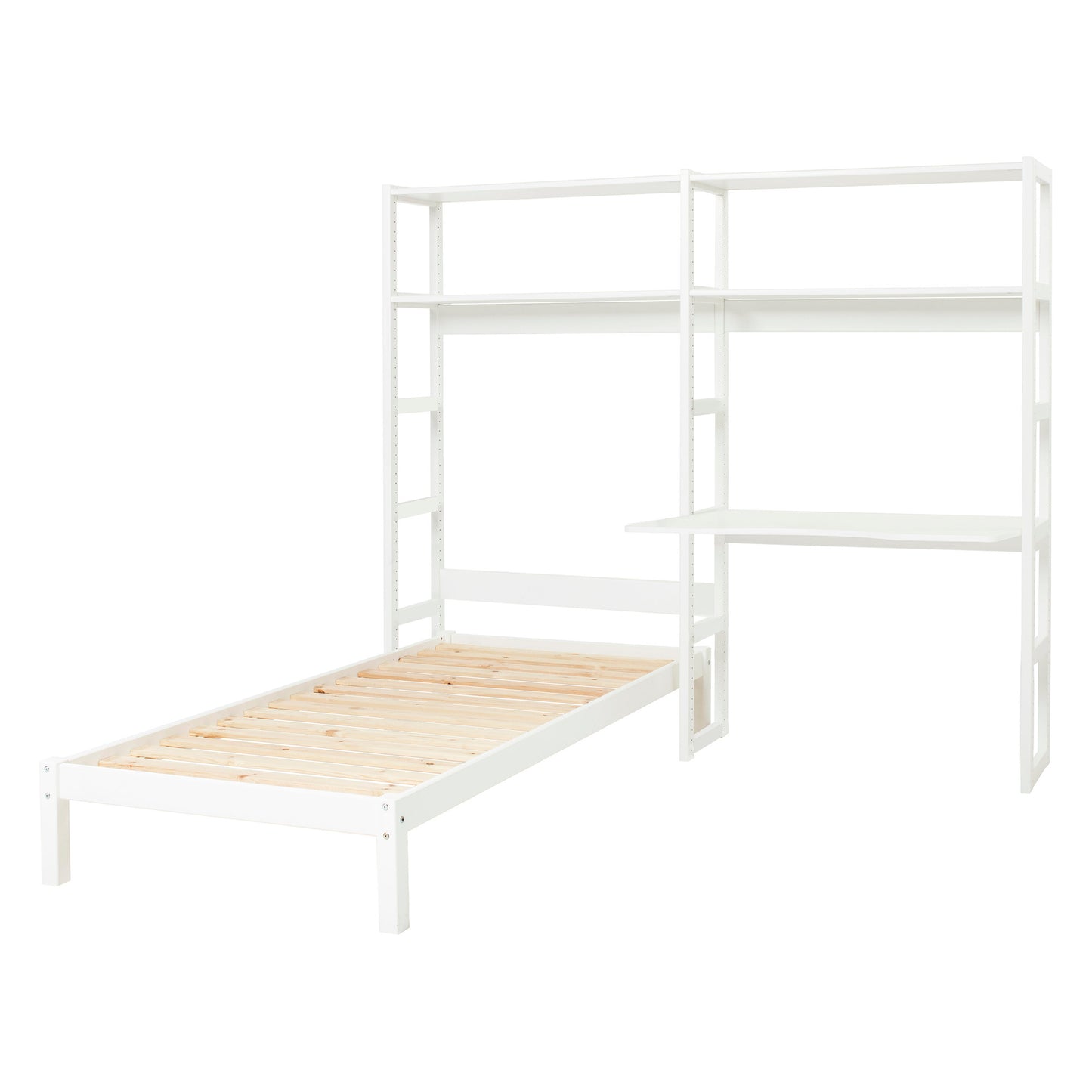 Hoppekids STOREY bookshelf with 2 sections, 4 shelves, and desktop