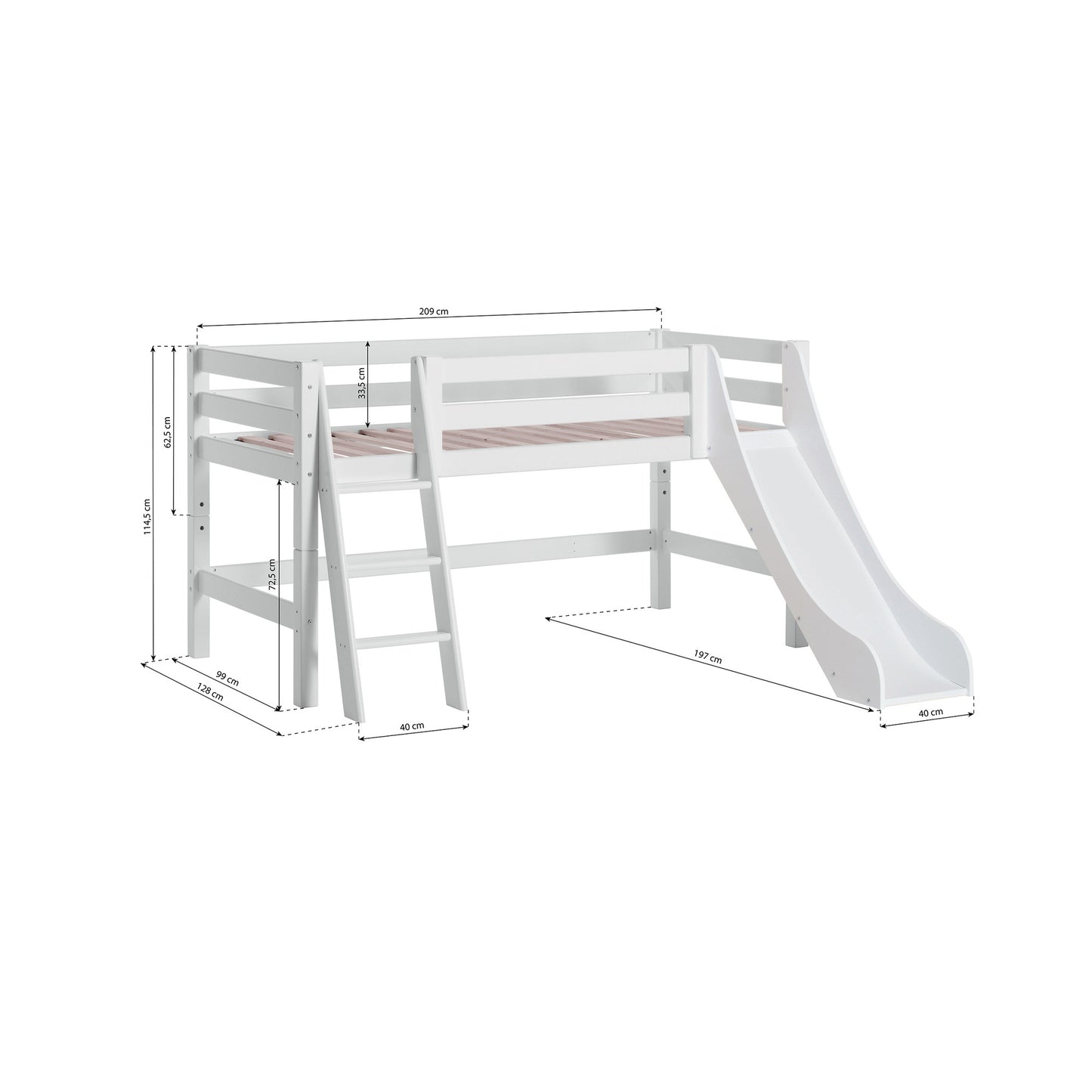 Hoppekids ECO Luxury half high bed with slide and slanted ladder