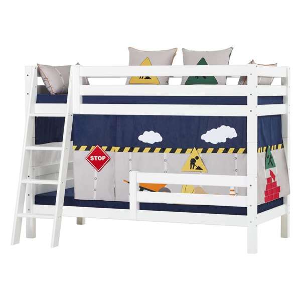 Hoppekids ECO Luxury Bunk bed 90x200 cm with two bed rails and slanted ladder, Flexible slat frame, White