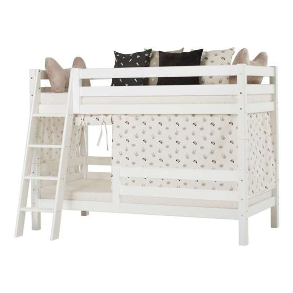 Hoppekids ECO Luxury Bunk bed 90x200 cm with two bed rails and slanted ladder, Flexible slat frame, White