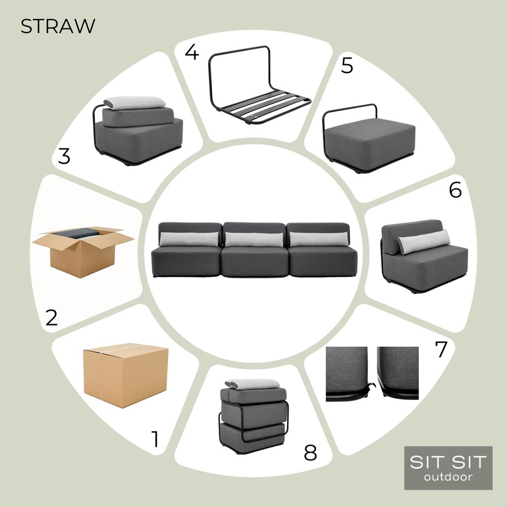 Divano modulo singolo Straw - grigio