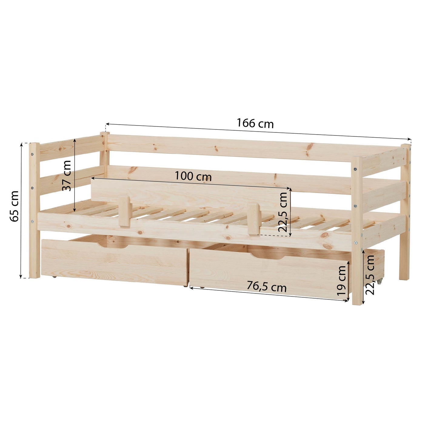 ECO Comfort junior bed with drawers and safety rail