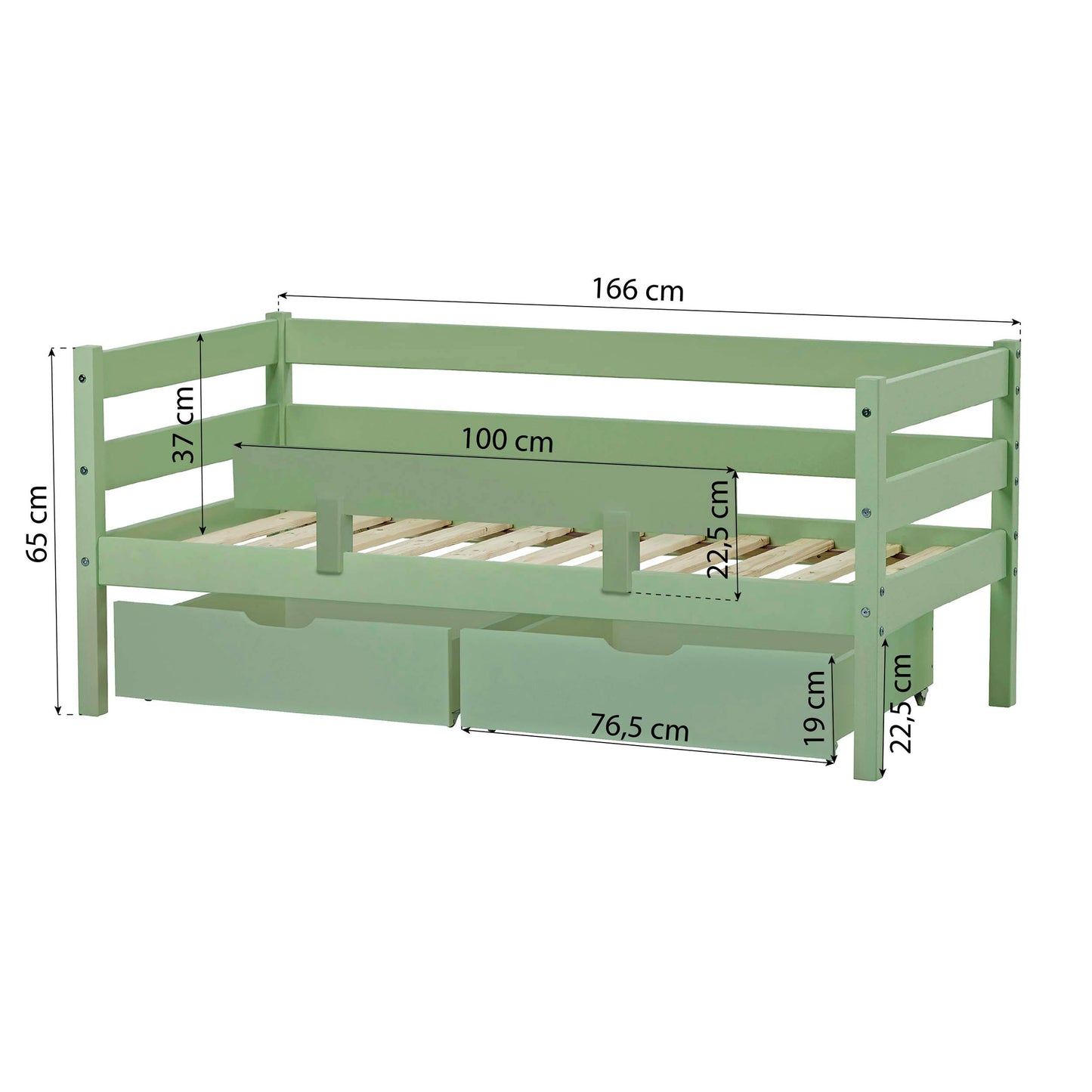 ECO Comfort junior bed with drawers and safety rail