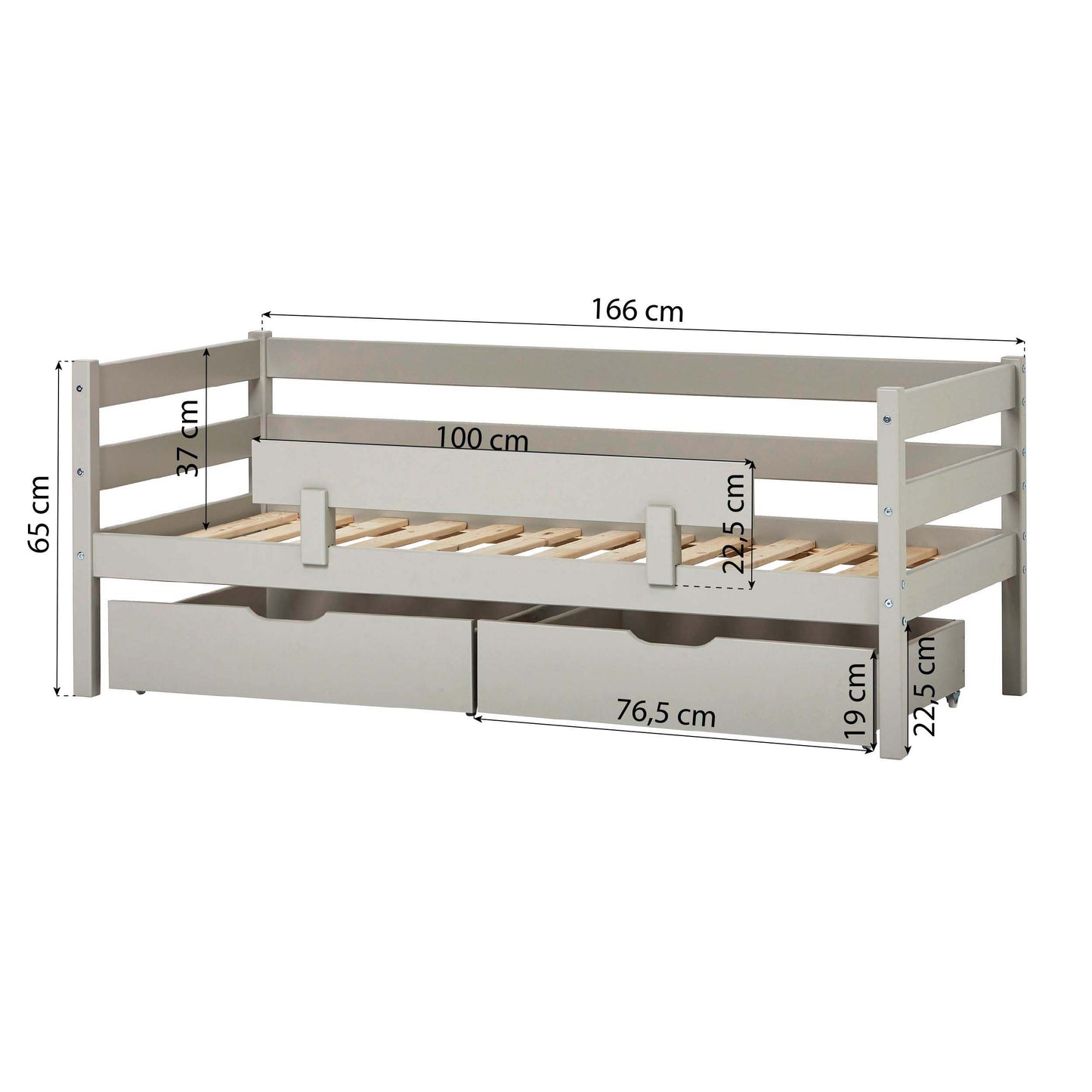 ECO Comfort junior bed with drawers and safety rail