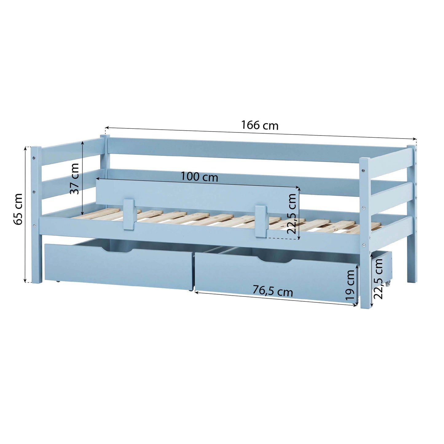 ECO Comfort junior bed with drawers and safety rail