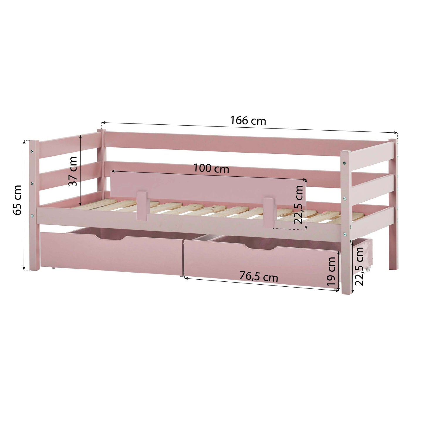 ECO Comfort junior bed with drawers and safety rail