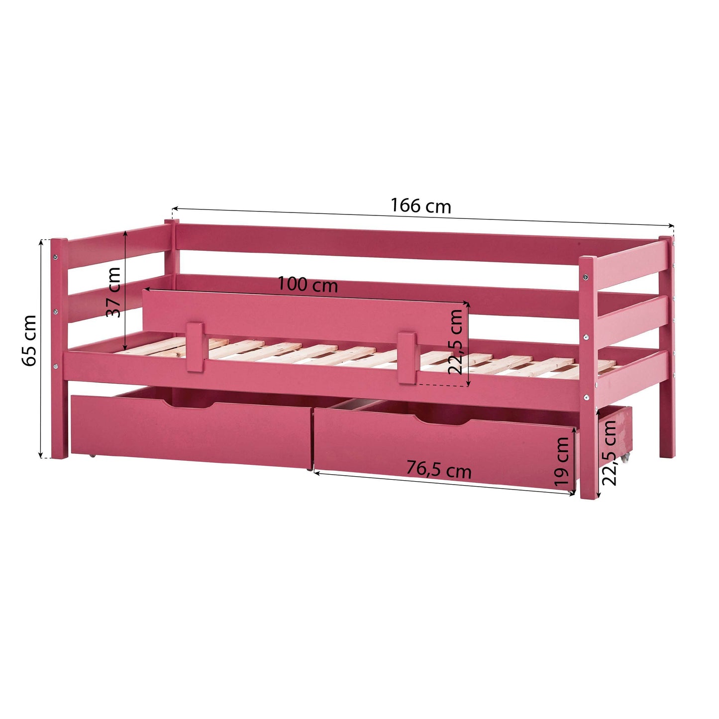 ECO Comfort junior bed with drawers and safety rail