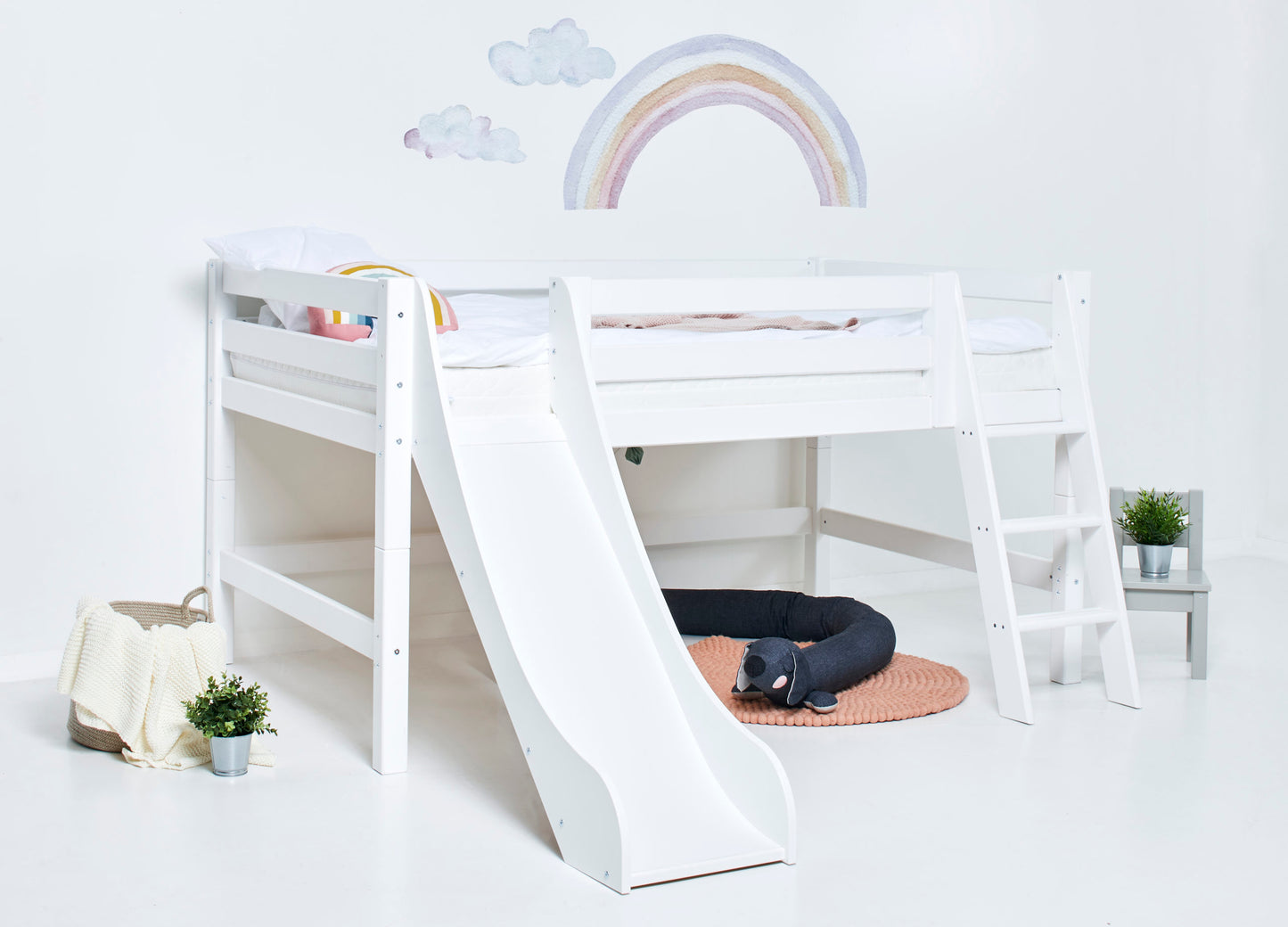 Hoppekids ECO Luxury half high bed with slide and slanted ladder