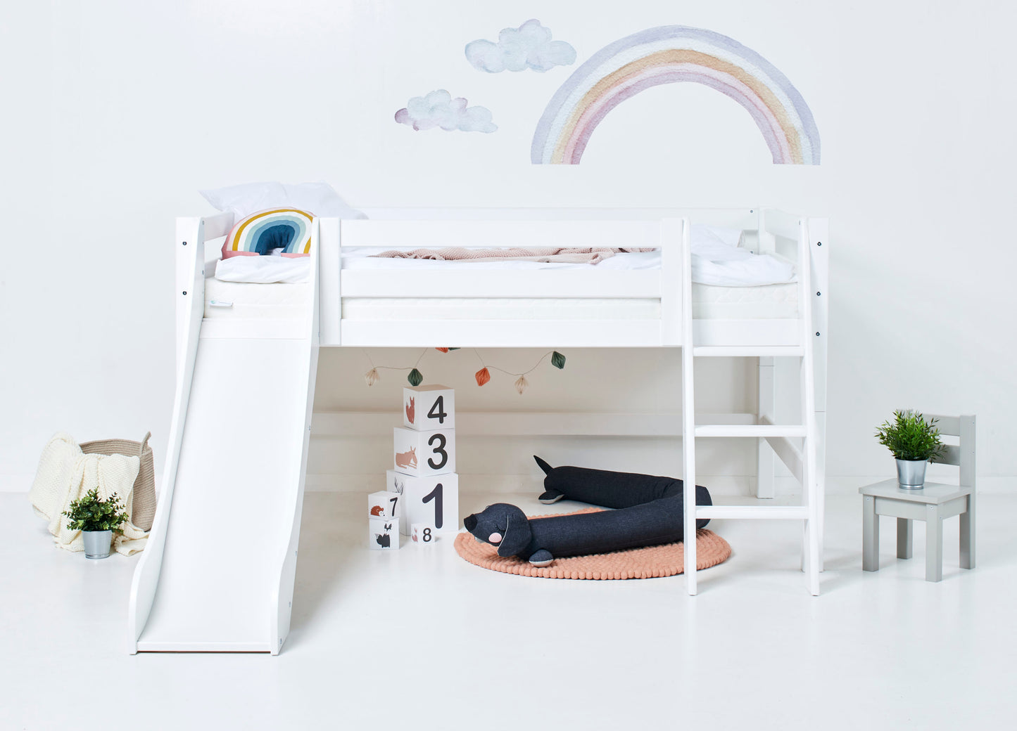 Hoppekids ECO Luxury half high bed with slide and slanted ladder