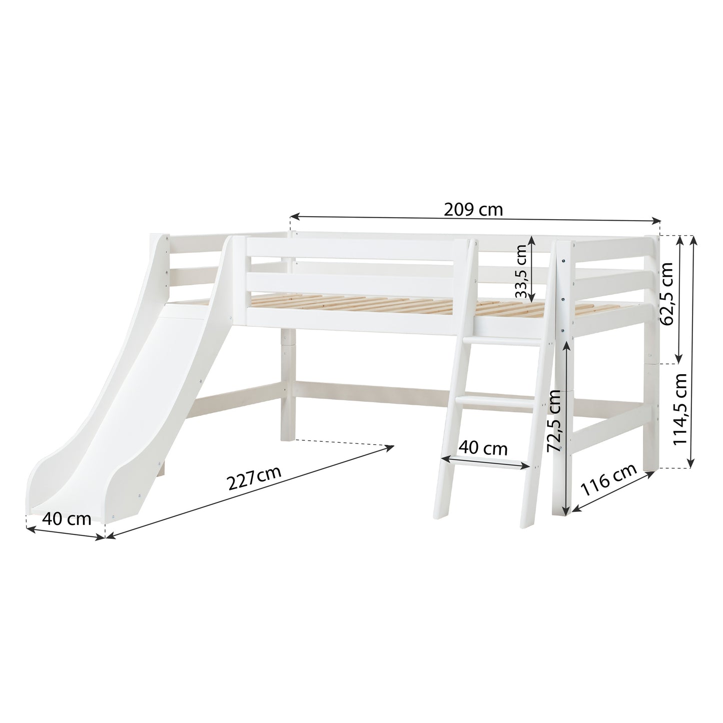 Hoppekids ECO Luxury half high bed with slide and slanted ladder