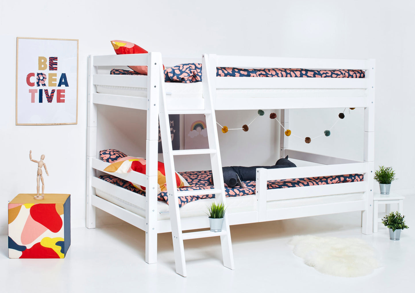 Hoppekids ECO Luxury Bunk bed with two bed rails and slanted ladder