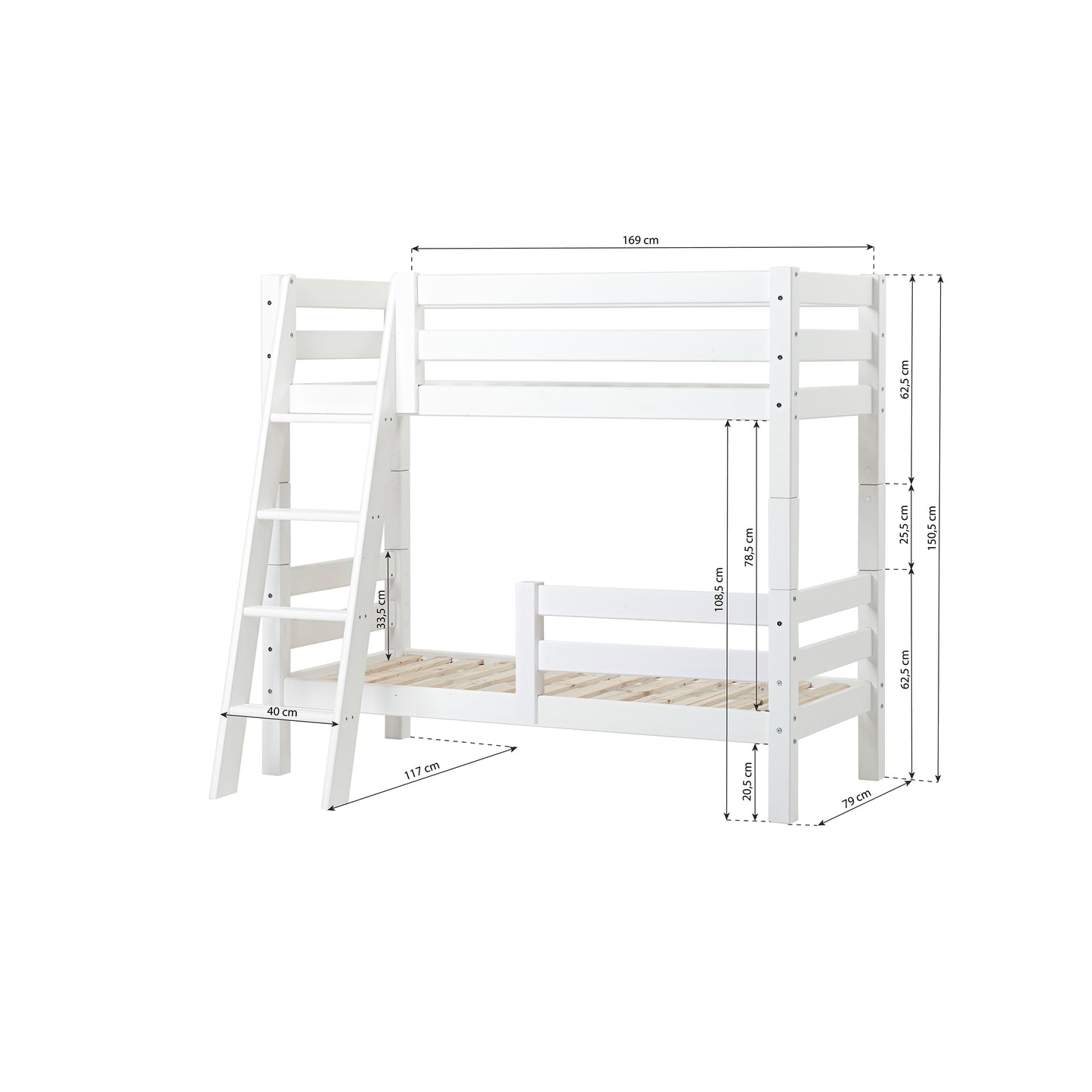 Hoppekids ECO Luxury Bunk bed with two bed rails and slanted ladder