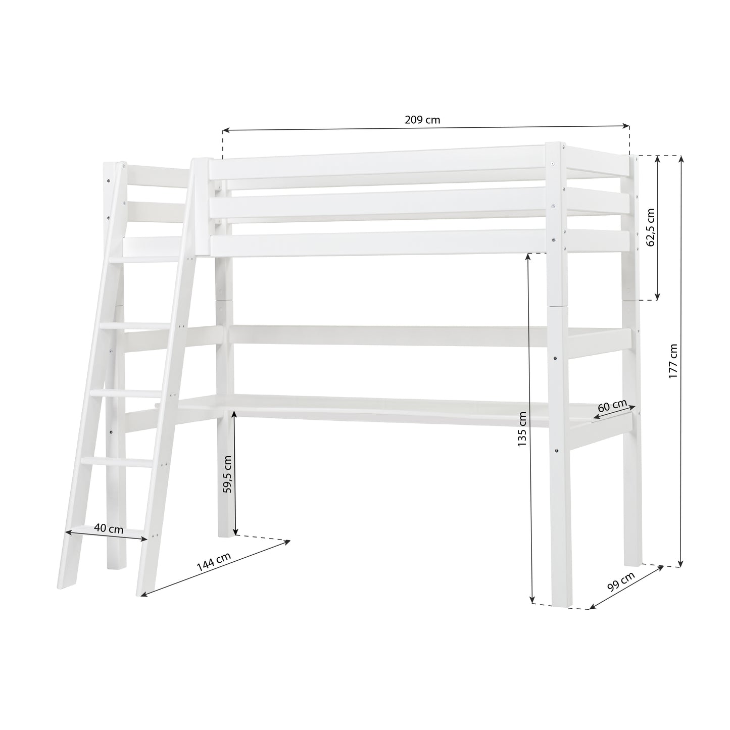 Hoppekids ECO Luxury High sleeper with desk and slanted ladder