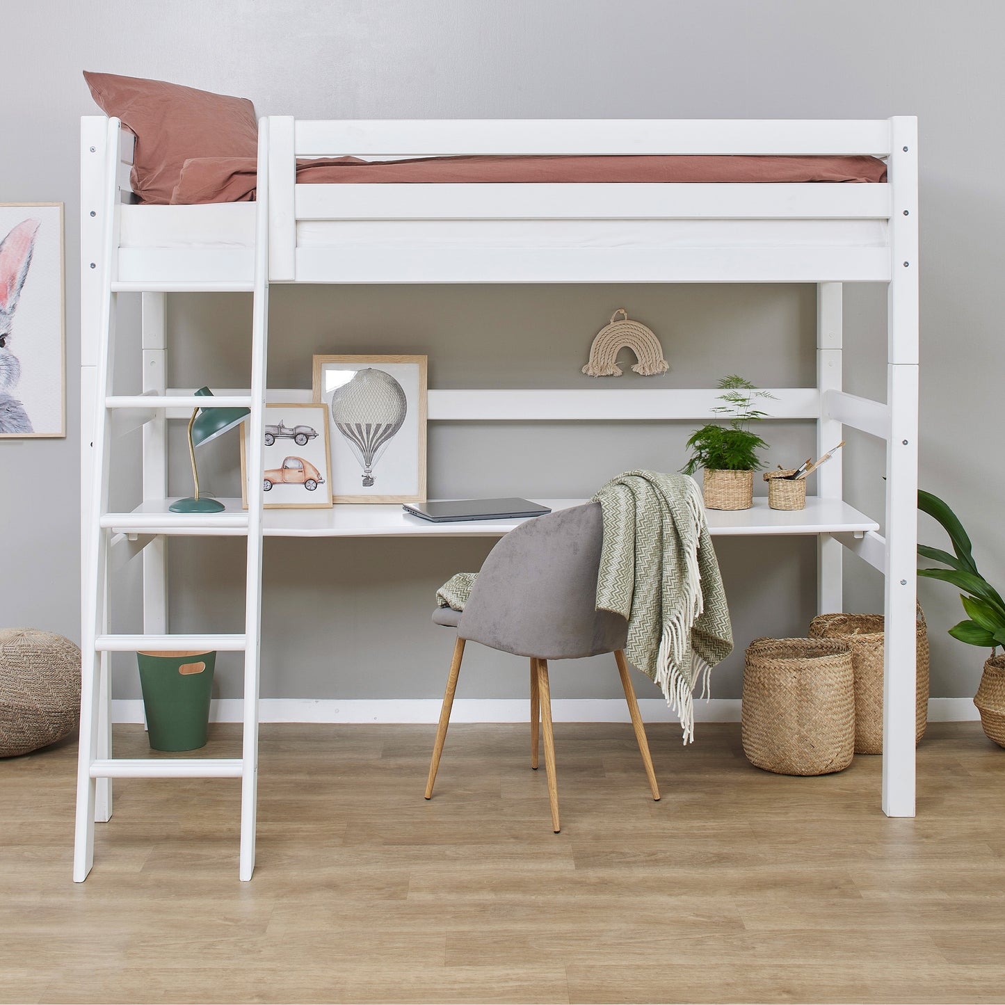 Hoppekids ECO Luxury High sleeper with desk and slanted ladder