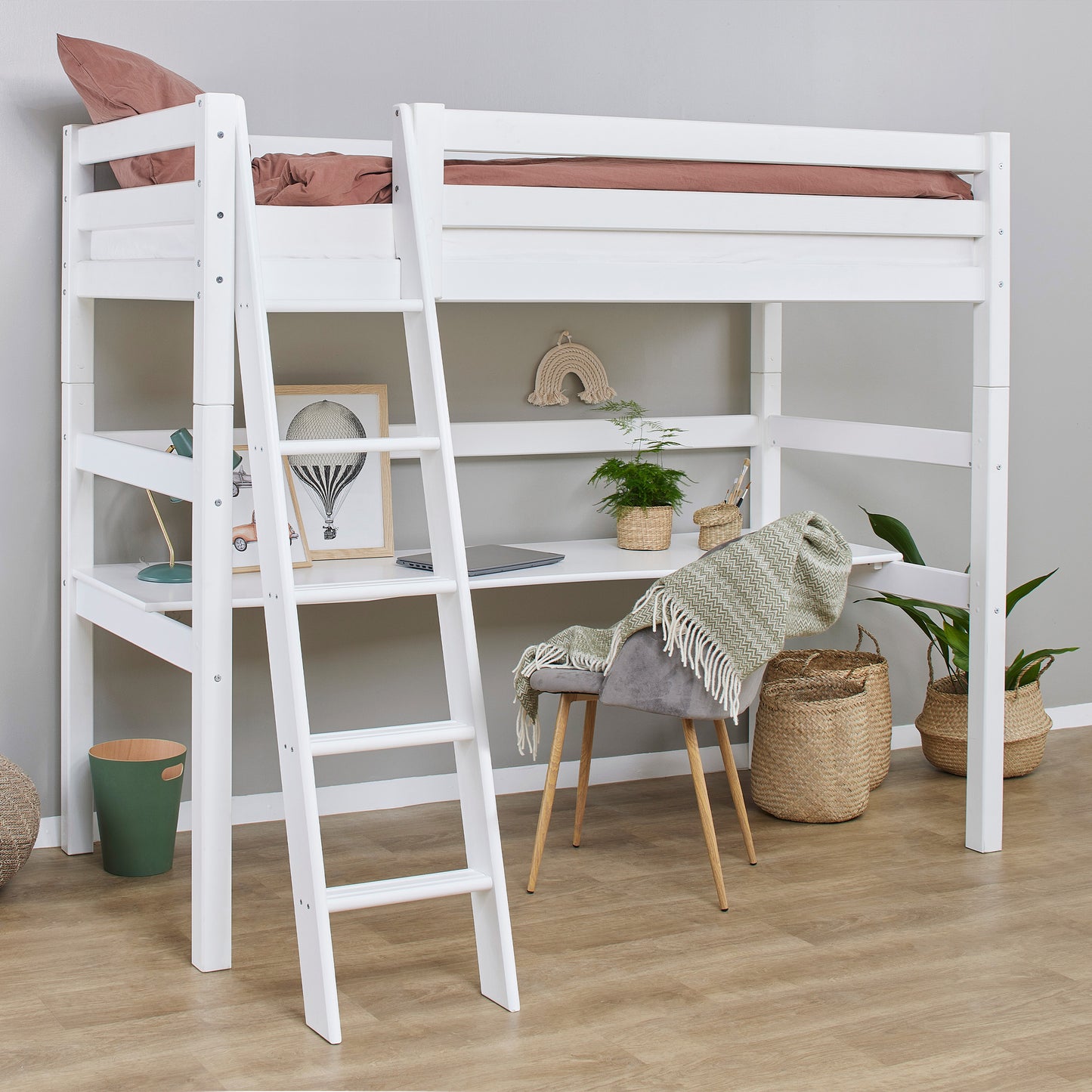 Hoppekids ECO Luxury High sleeper with desk and slanted ladder