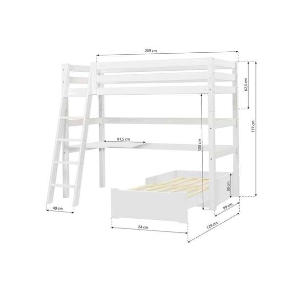 Hoppekids ECO Luxury MEGA bed with slanted ladder, lounge-Module and desk, Flexible slat frame