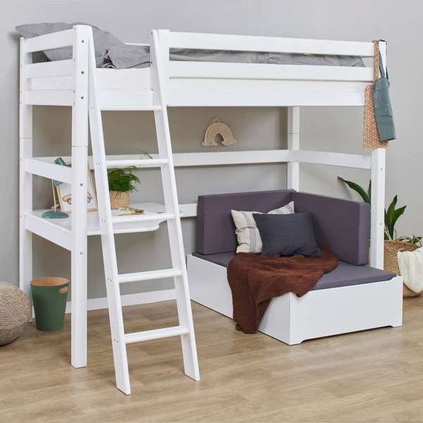 Hoppekids ECO Luxury MEGA bed with slanted ladder, lounge-Module and desk, Flexible slat frame