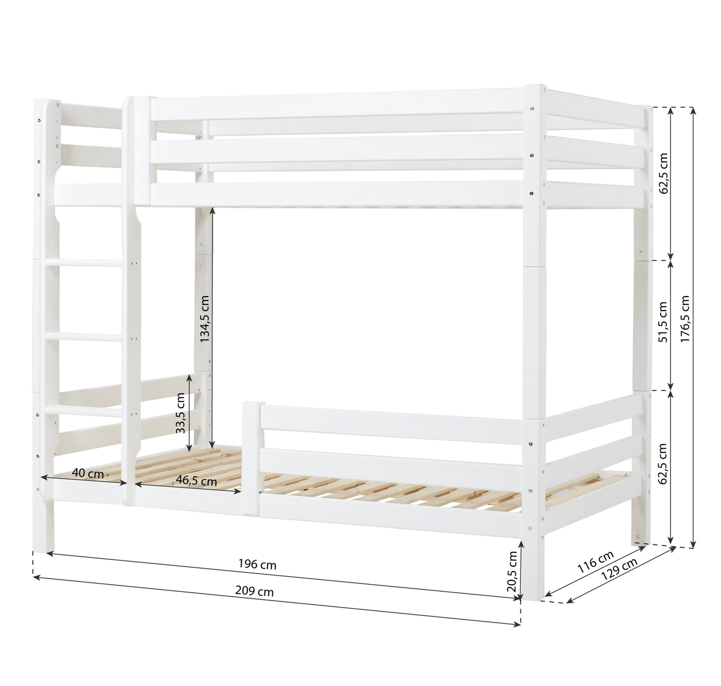 Hoppekids ECO Luxury High bunk bed with ladder and 1/2 bed rail