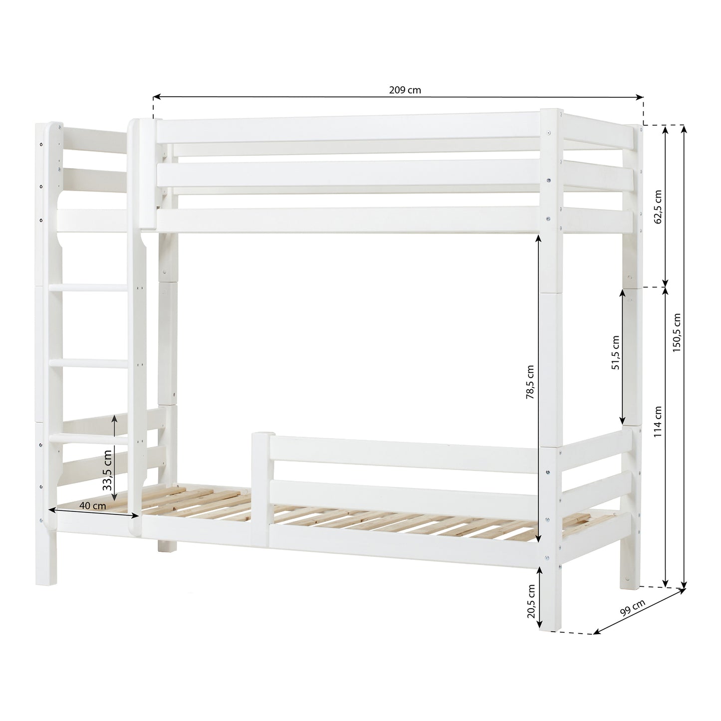 Hoppekids ECO Luxury High bunk bed with ladder and 1/2 bed rail