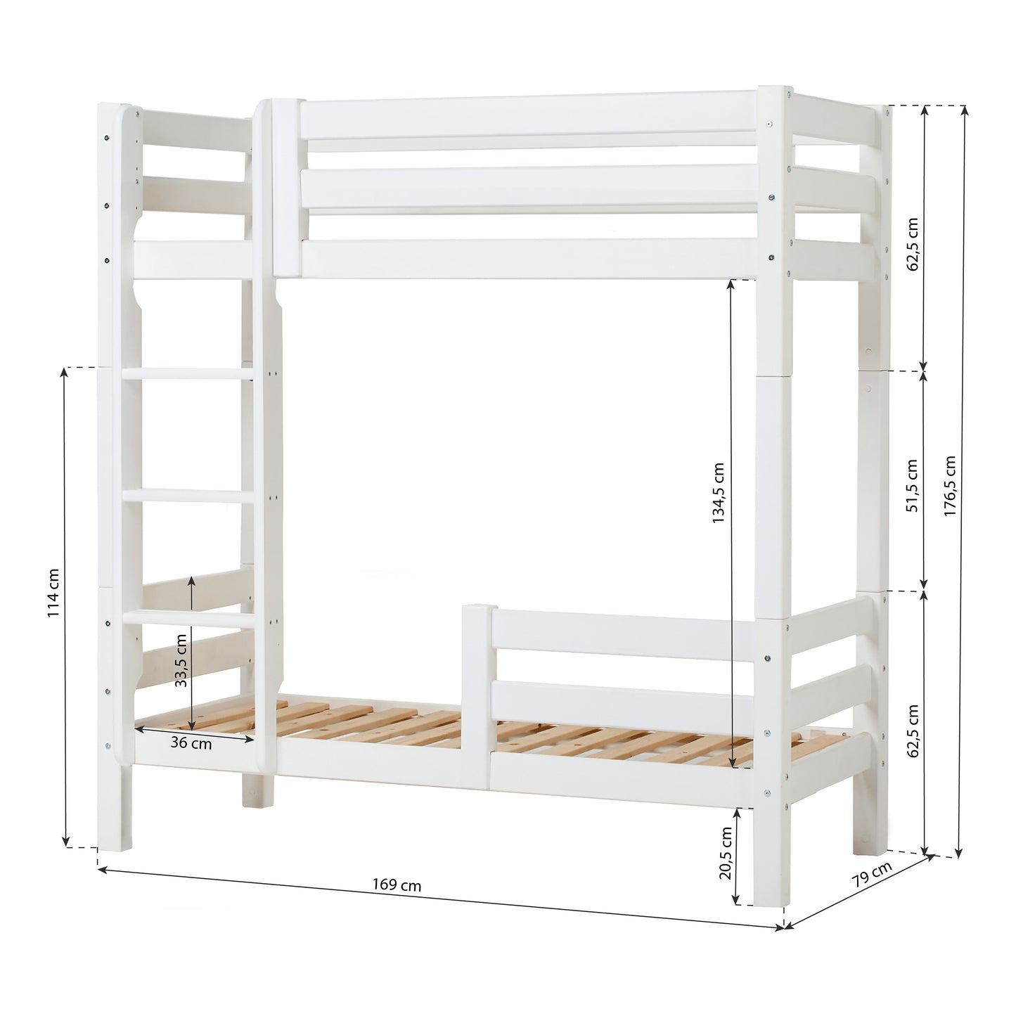 Hoppekids ECO Luxury High bunk bed with ladder and 1/2 bed rail