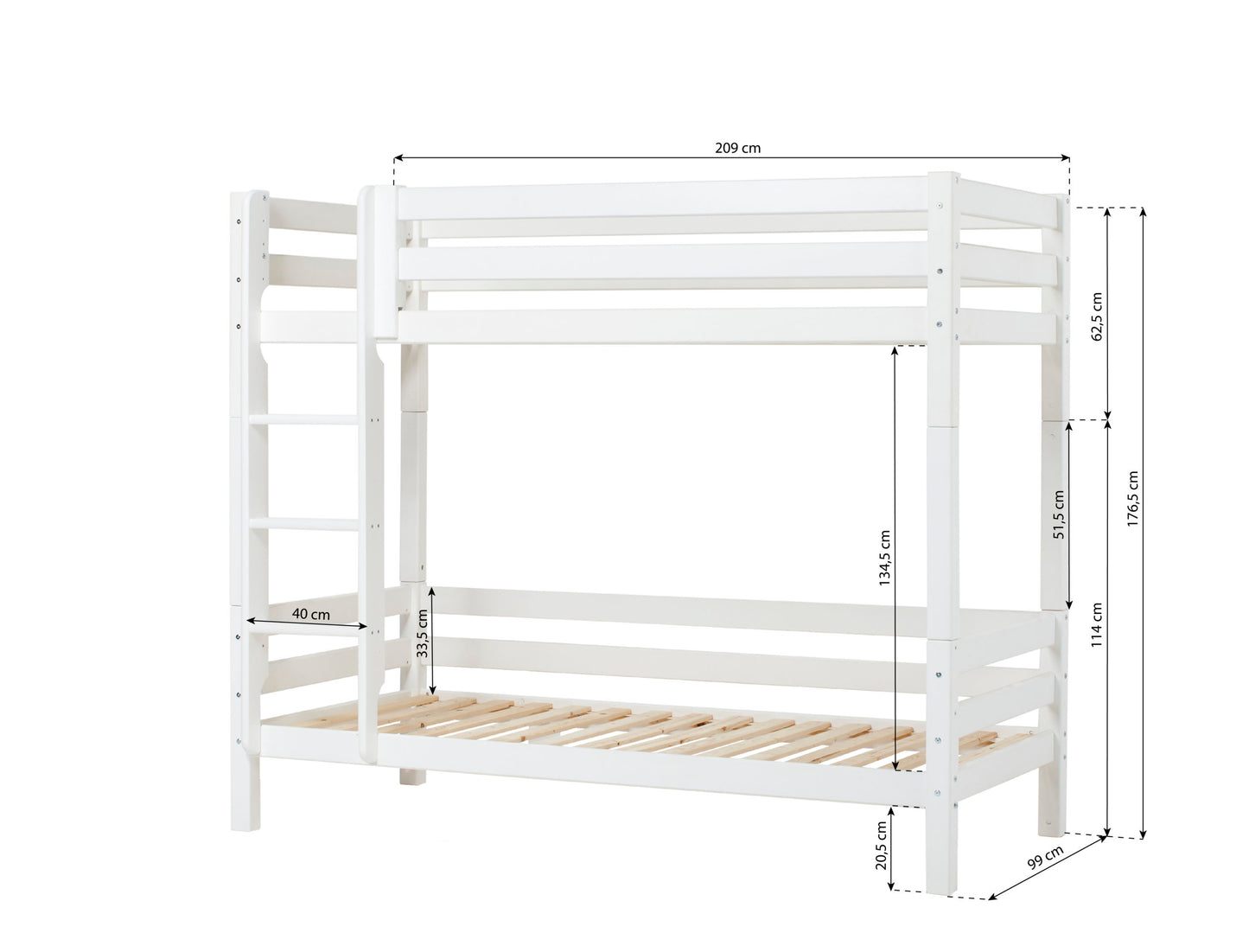 Hoppekids ECO Luxury High Bunk bed with backrail on lower Bed