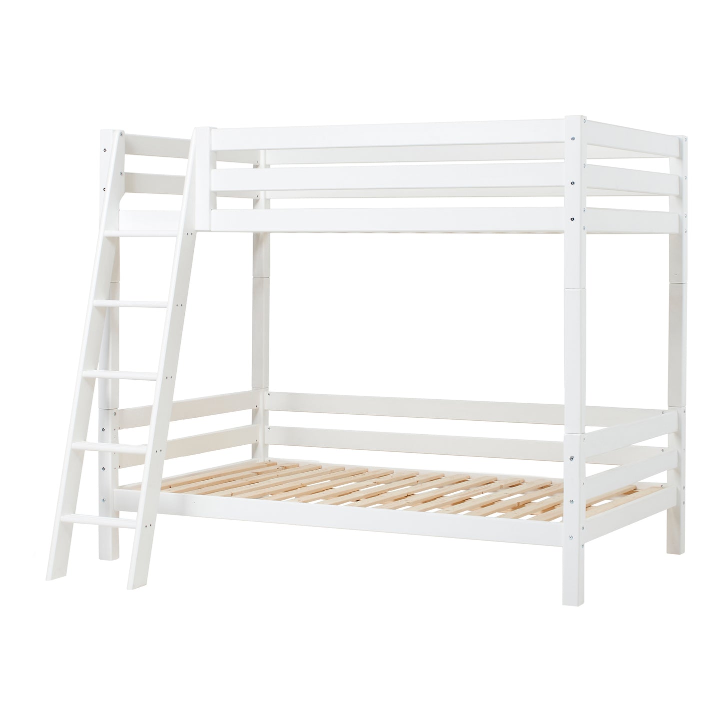 Hoppekids ECO Luxury High Bunk bed with backrail on lower Bed and Slanted Ladder