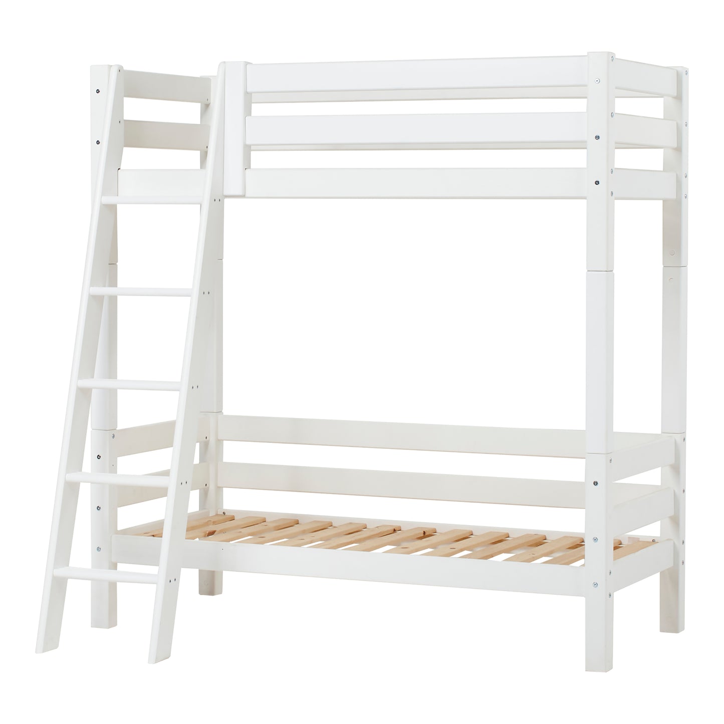Hoppekids ECO Luxury High Bunk bed with backrail on lower Bed and Slanted Ladder