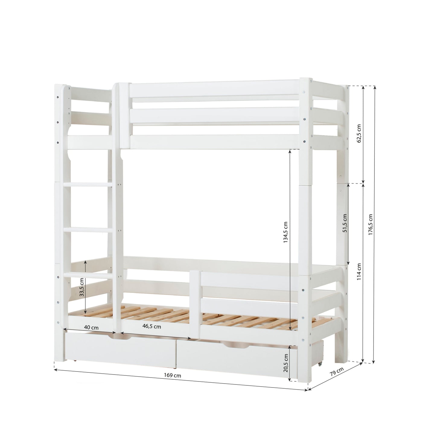 Hoppekids ECO Luxury High Bunk bed with backrail & bed rail on lower Bed