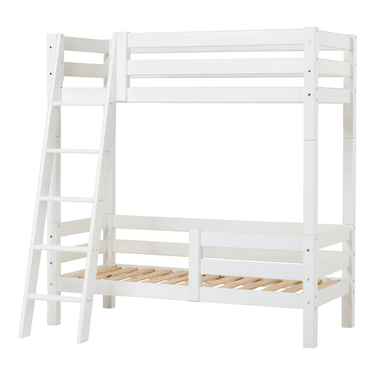 Hoppekids ECO Luxury High Bunk bed with backrail, bed rail on lower Bed, and Slanted Ladder