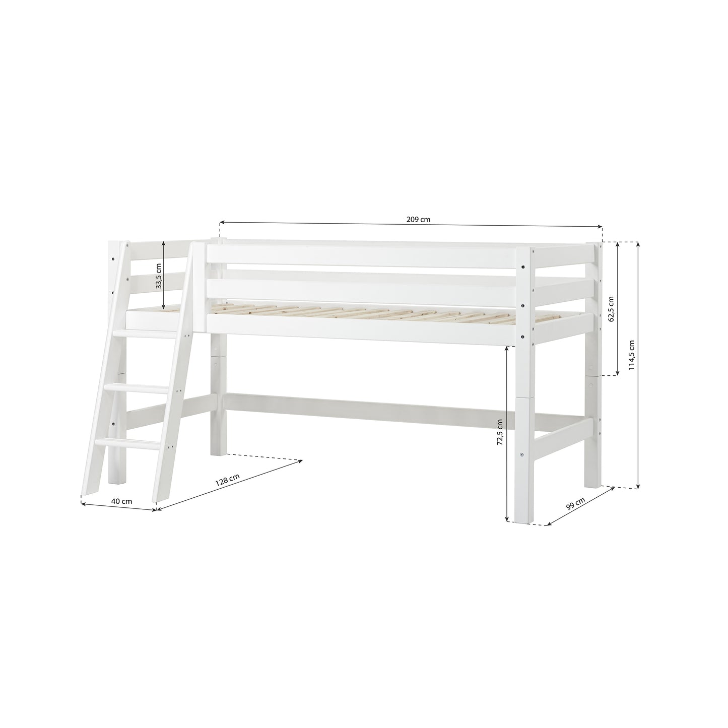 Hoppekids ECO Luxury half high bed with slanted ladder