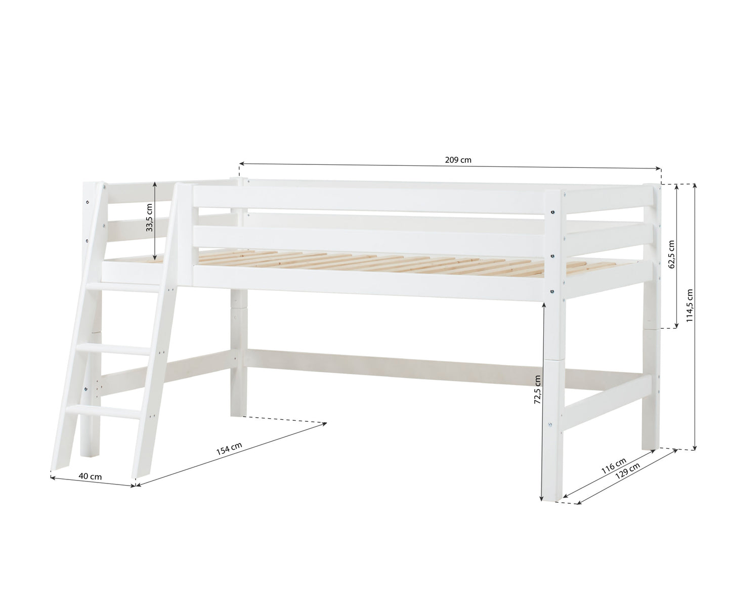 Hoppekids ECO Luxury half high bed with slanted ladder