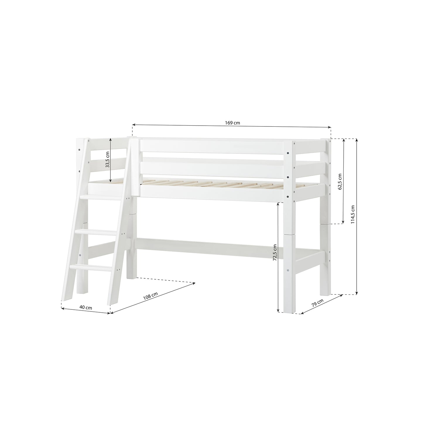 Hoppekids ECO Luxury half high bed with slanted ladder