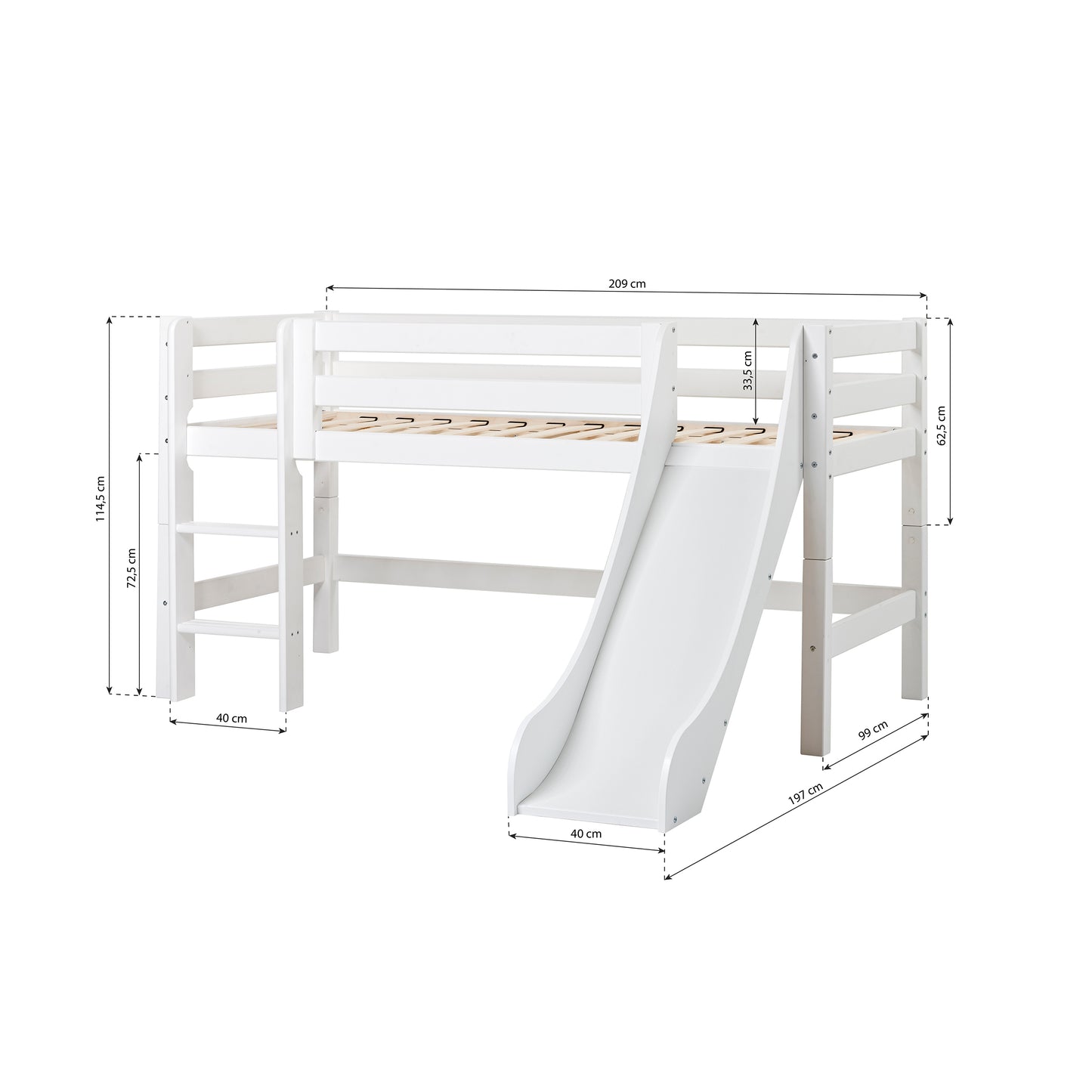 Hoppekids ECO Luxury half high bed with slide, Flexible slat frame