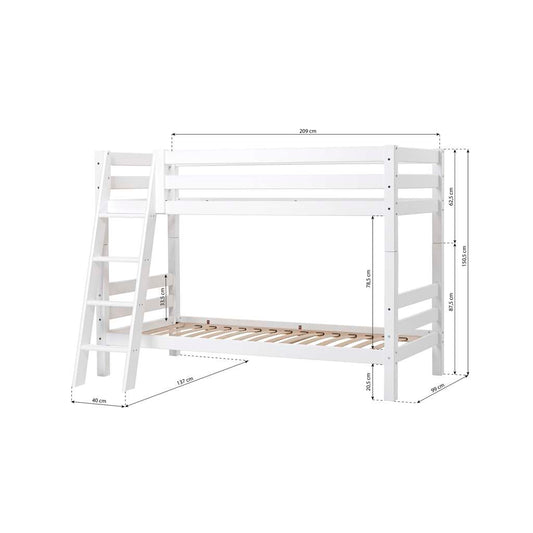 Hoppekids ECO Luxury Bunk bed 90x200cm with slanted ladder, Flexible slat frame, White