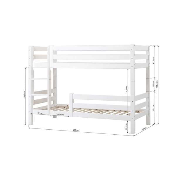 Hoppekids ECO Luxury Bunk bed 90x200 cm with two bed rails, Flexible slat frame, White