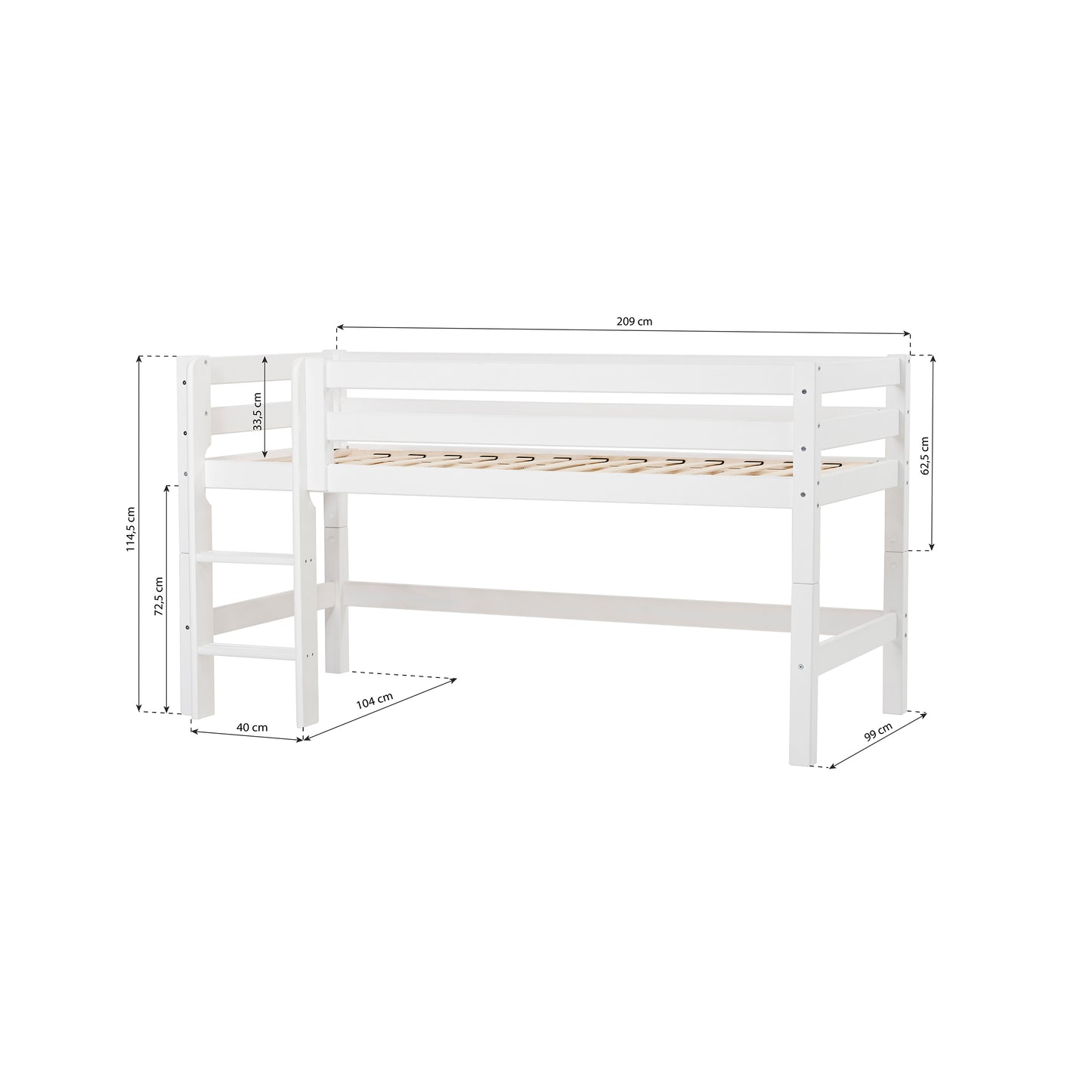 Hoppekids ECO Luxury half high bed with Flexible slat frame