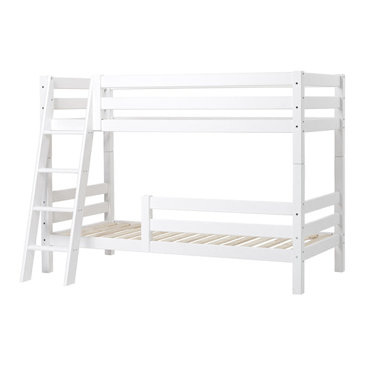 Hoppekids ECO Luxury Bunk bed 90x200 cm with two bed rails and slanted ladder, Flexible slat frame, White