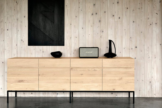 Credenza Ligna in Rovere - 4 ante, 4 cassetti - gambe metallo nero - ginardi arredamenti srl