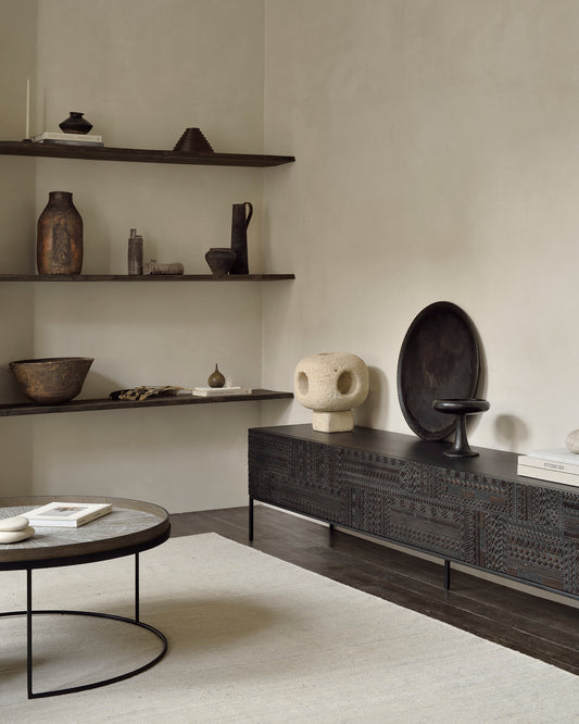 Porta TV Tabwa in Teck - 1 anta a ribalta, 2 cassetti - nero - verniciato - ginardi arredamenti srl