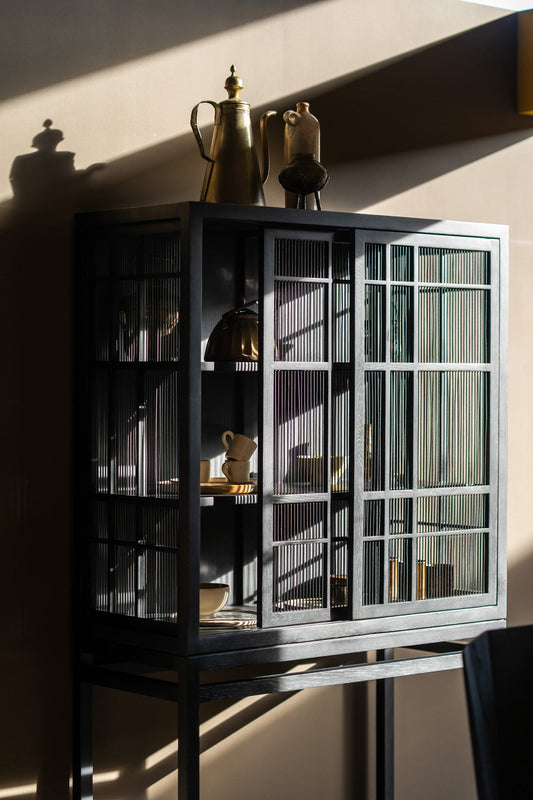 Credenza Burung in Rovere - 2 porte scorrevoli - nero - verniciato - ginardi arredamenti srl