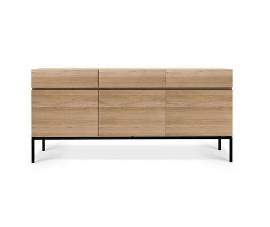 Credenza Ligna in Rovere - 3 ante, 3 cassetti - gambe metallo nero